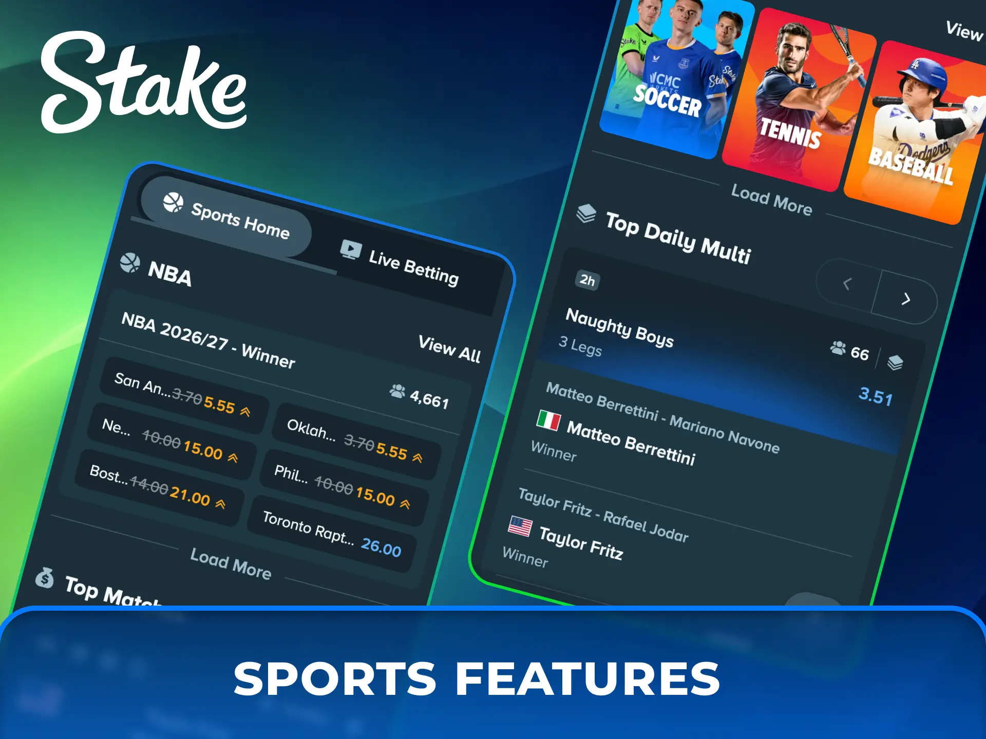 Explore sports betting features integrated into the Stake Casino app.
