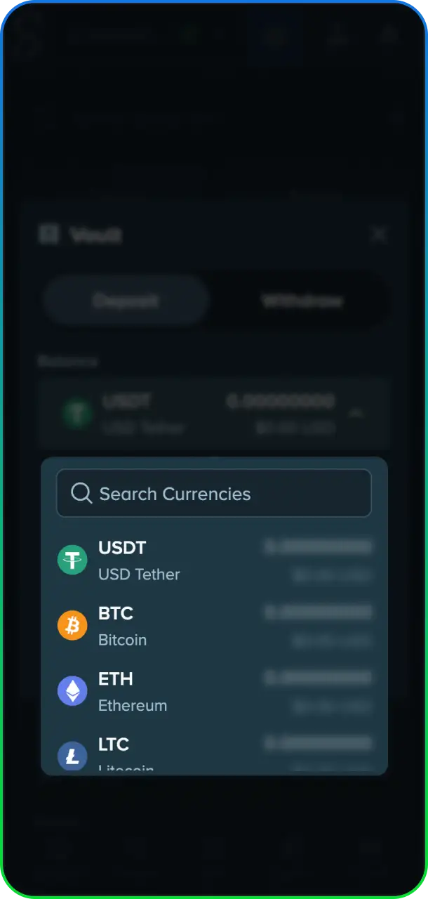 Select cryptocurrency for deposit