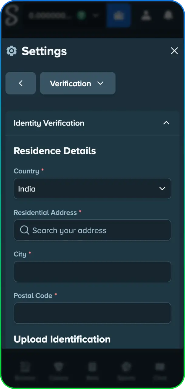 Verify your account details at Stake Casino to receive your welcome bonus.