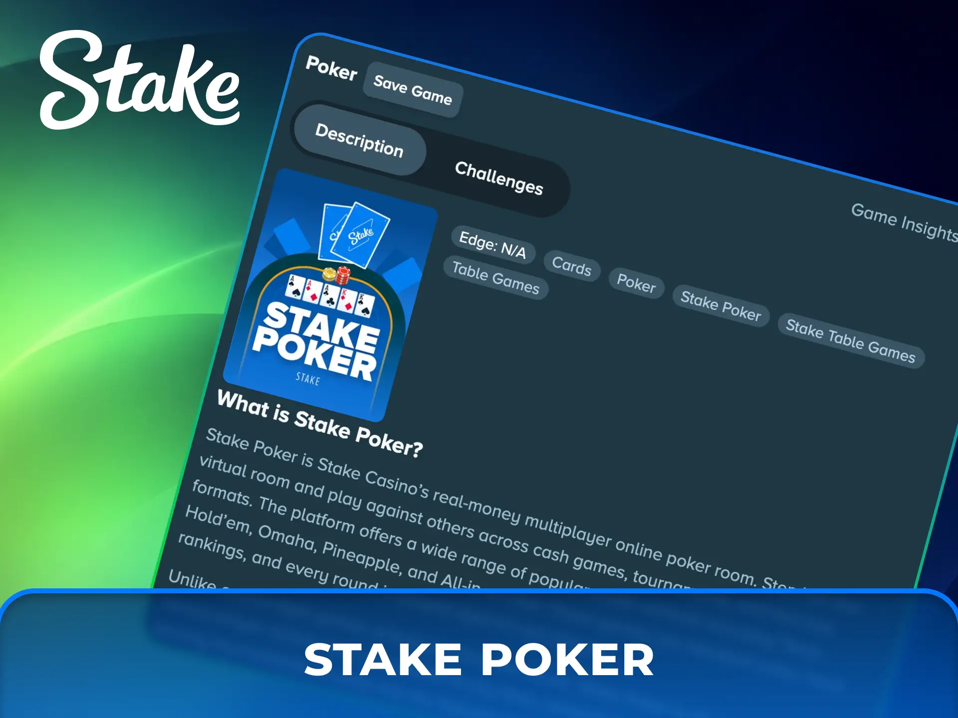 Test your skills on Stake Poker tables available at Stake Casino.