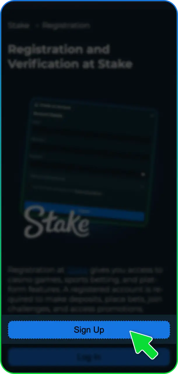 Click the register button to begin registration at Stake Casino.