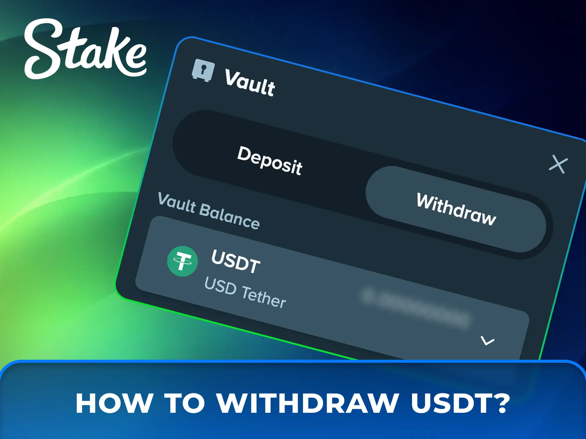 Learn how to withdraw USDT cryptocurrency quickly from your Stake Casino balance.